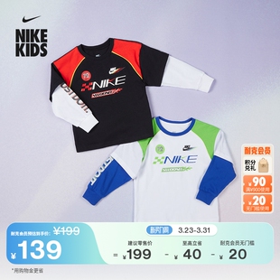 男童纯棉休闲圆领NIKE 耐克幼童假两件式 新款 T恤春季 IV4743 长袖