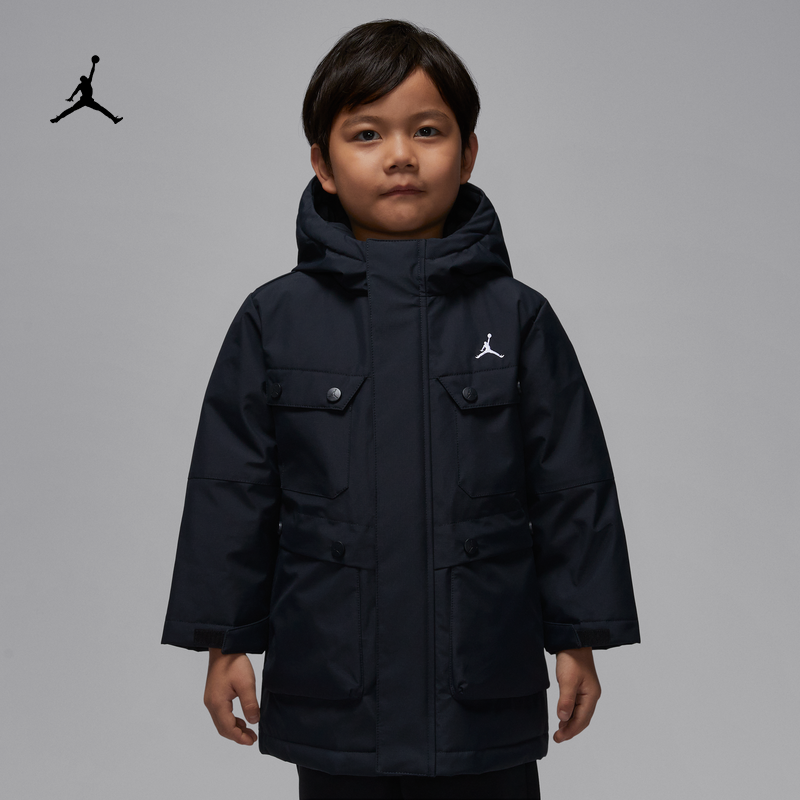 耐克乔丹幼童保暖三防羽绒服夹克冬新款男童中长款JORDAN IQ9926