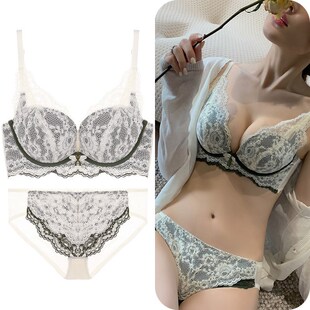 GULIBERRY内衣女调整型收副乳无钢圈胸罩小胸聚拢蕾丝文胸套装