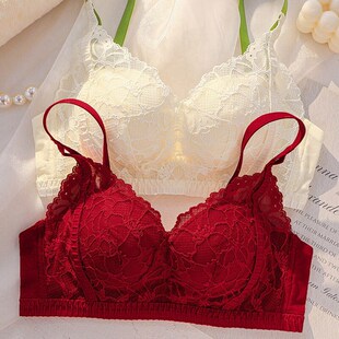 GULIBERRY红色内衣女小胸聚拢秋冬季 本命年结婚新娘文胸罩套装