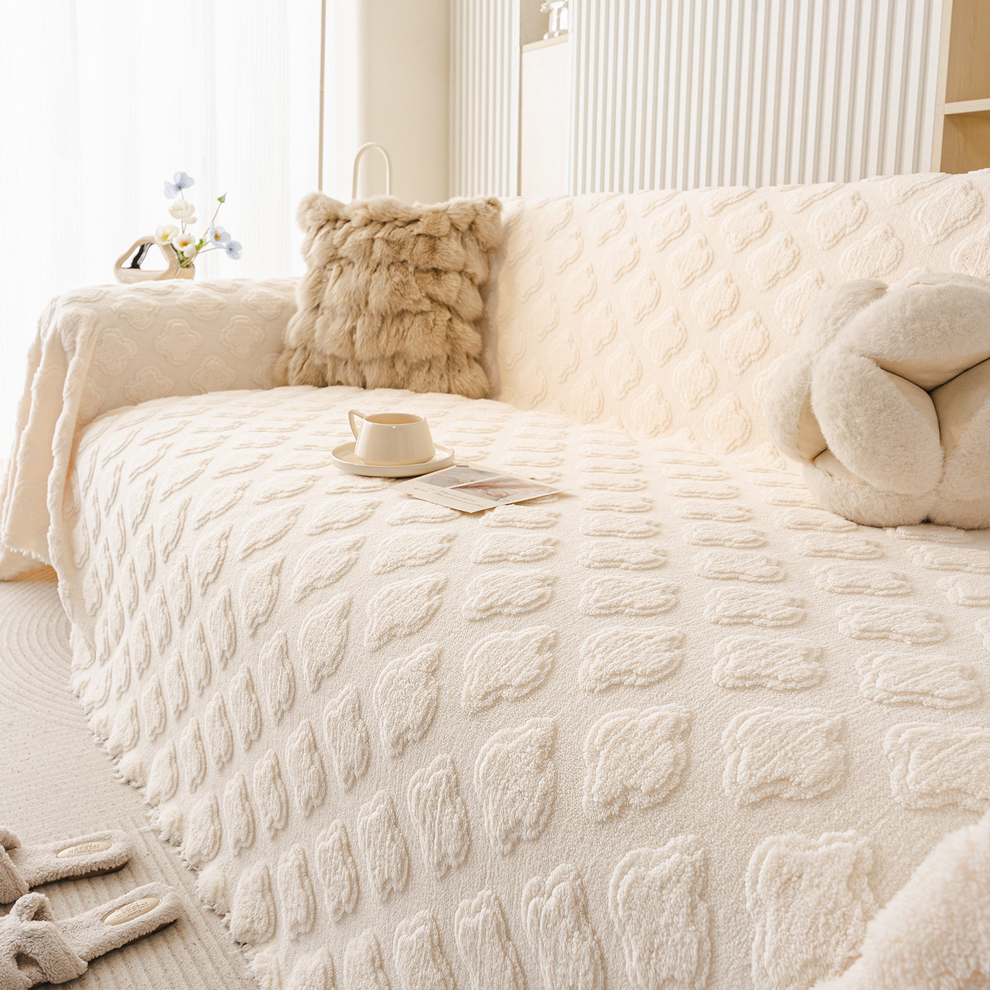 法式奶油风加厚舒棉绒沙发巾2026年新款一整张全盖沙发套罩毯,居家布艺,沙发套,淘宝优惠券,粉丝福利购,淘宝优惠卷