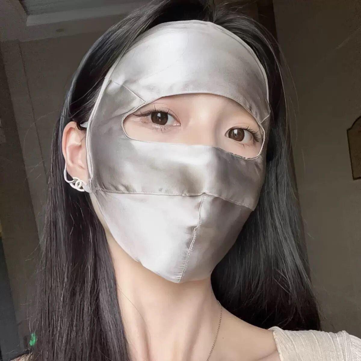 100%桑蚕丝全脸防晒面罩开车骑车防紫外线真丝脸基尼口罩遮阳透气图片