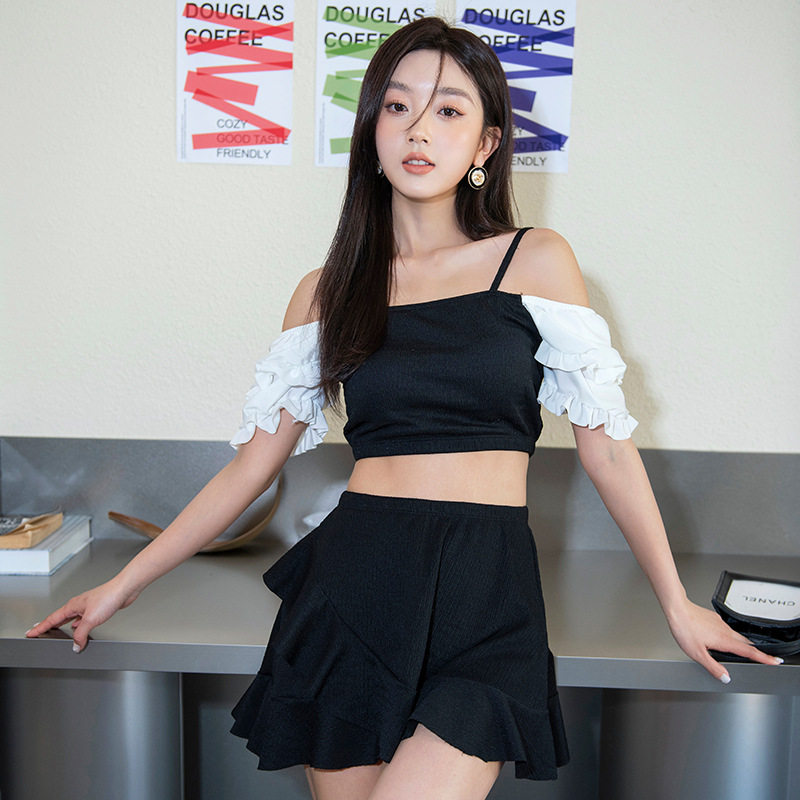 新款泳衣女纯欲风温泉保守可爱分体韩国ins显瘦吊带装性感