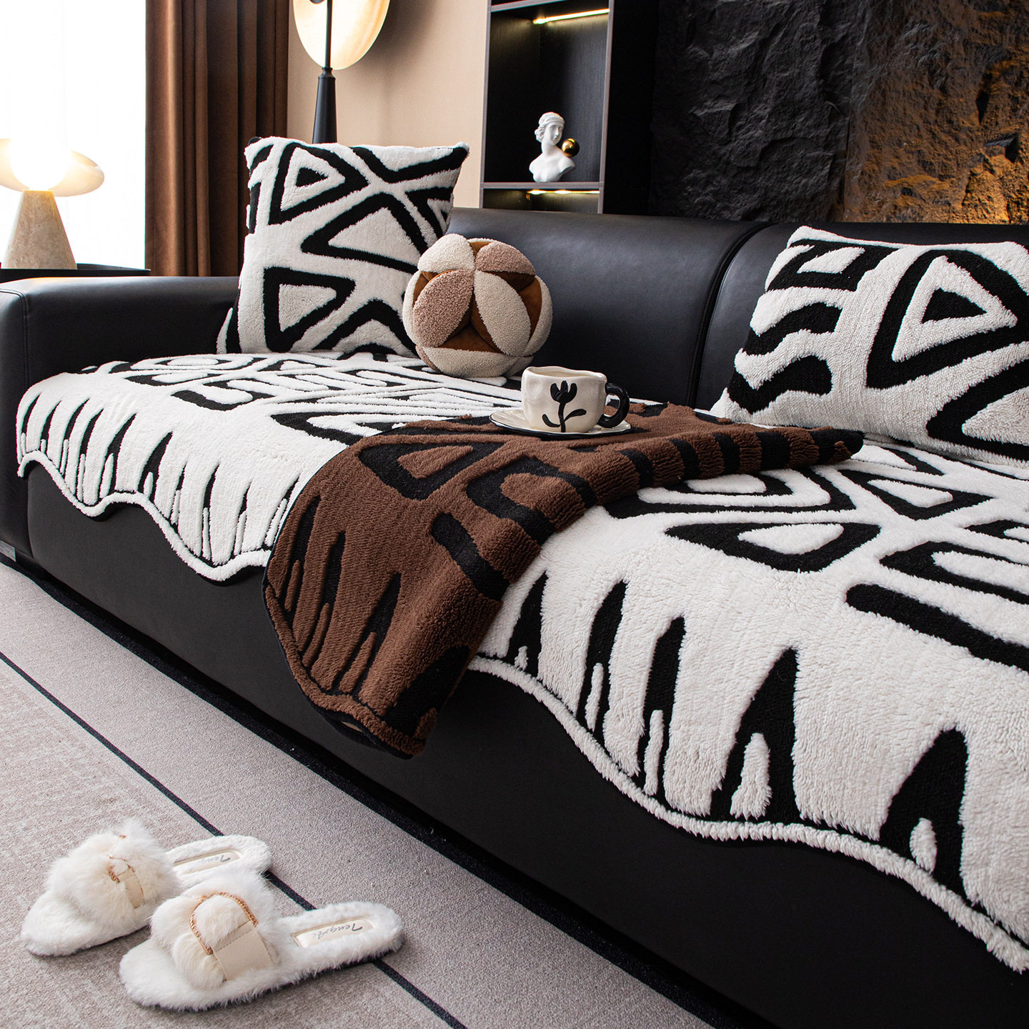 波西米亚风加厚舒棉绒沙发垫2026年新款一片式直排皮沙发套罩,居家布艺,沙发套,淘宝优惠券,粉丝福利购,淘宝优惠卷