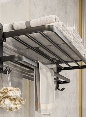 免打孔浴室置物毛巾架卫生间黑色太空铝浴巾架卫浴五金挂件套装