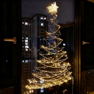 圣诞节玻璃圣诞树diy材料包装饰品配件落地窗家居氛围感场景布置