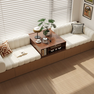 泰迪绒飘窗沙发坐靠一体垫2026新款窗台卡座垫四季通用可拆洗定做