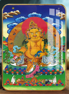 黄财神摆台五色财神护法观想图摆件定制五姓财神唐卡挂画水晶摆台