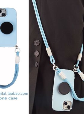 ins夏日清爽浅蓝色圆形支架vivo IQOO12/11/10手机壳pro简约neo9/8/7/6/5/3手提z9斜挎z8挂绳z7x女z3新款z5软