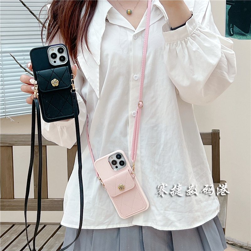 高级感山茶花卡包斜挎苹果手机壳