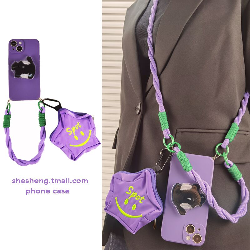 猫咪支架一加12/11/10/9/8手机壳pro紫色星星书包1+女one plus手提斜挎挂绳Ace/3/2可背带2vP硅胶3v新款网红T