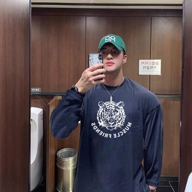 大码肌肉男健身长袖卫衣弹力棉运动休闲训练上衣宽松韩版