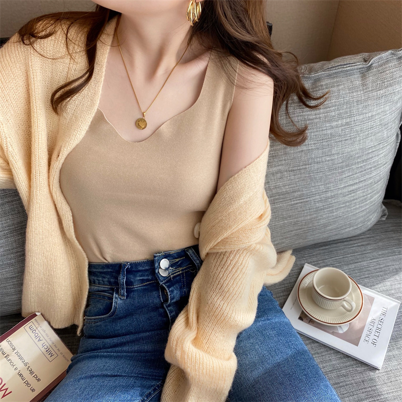 保暖无痕v领背心女内搭贴身秋冬德绒打底衫修身紧身无袖上衣外穿