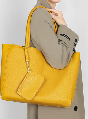 头层牛皮托特包放13寸电脑a4大容量软真皮子母tote包黄色hobo大包