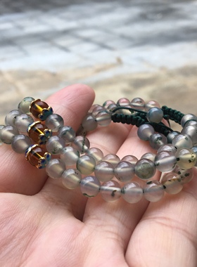 巴西天然绿水草6毫米玛瑙圆珠手链手工编可以调节复古中国风女144