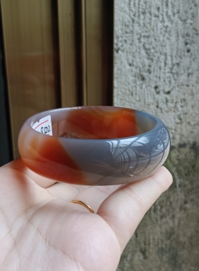 一物一拍巴西天然灰红相间玛瑙手镯加宽加厚时尚百搭女手环礼198