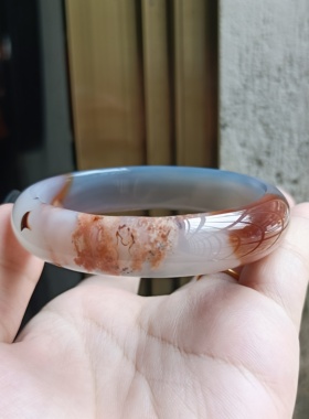 一物一拍巴西天然橘色飘花俏色玛瑙手镯中宽加厚水润女手环礼192