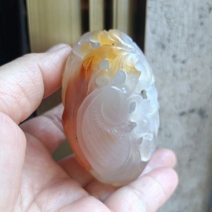 一物一拍巴西天然手工雕刻俏色鱼形镂空水晶洞手把件礼送长辈003