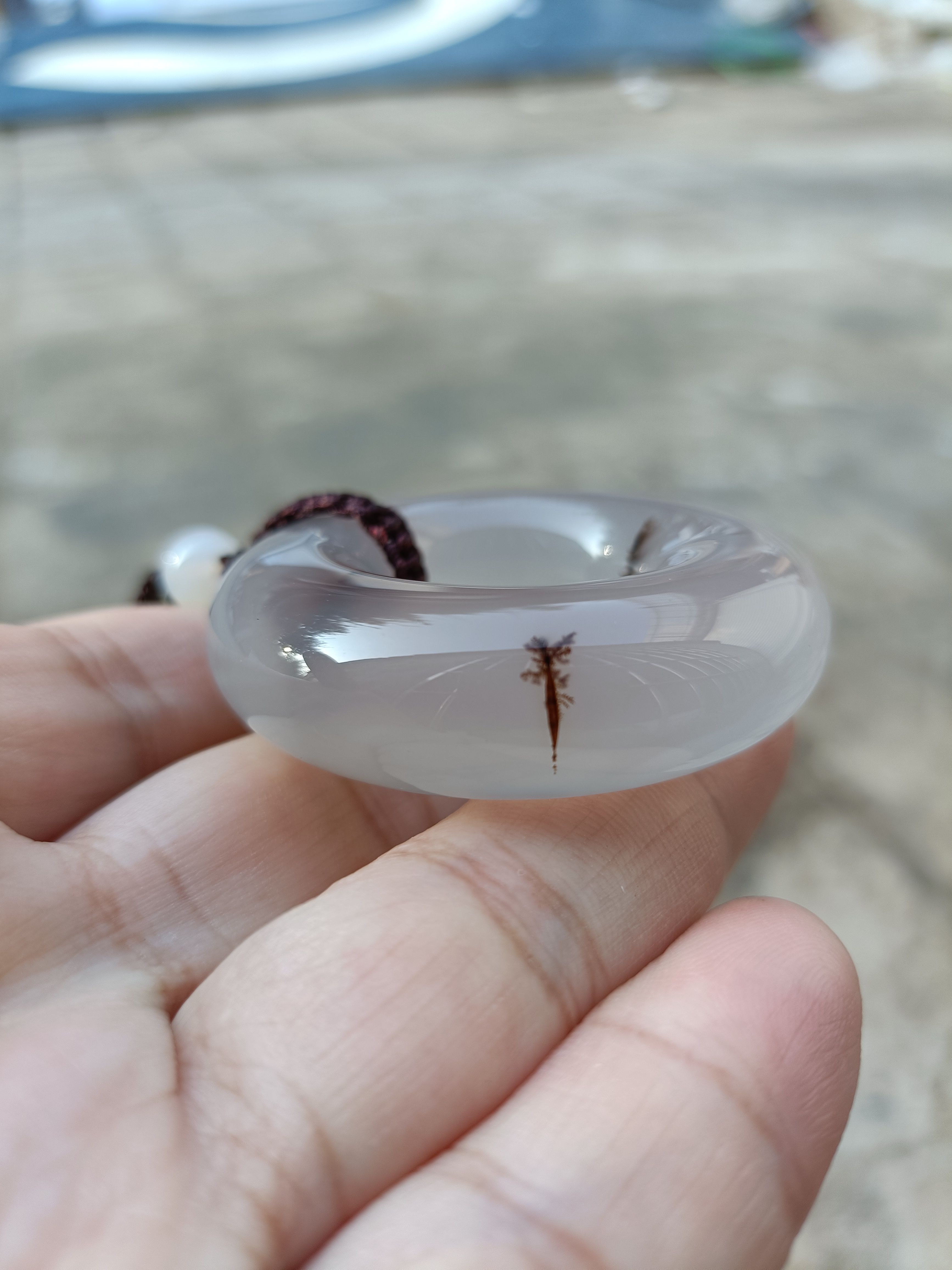 天然黑色水草玉髓圆环吊坠女天然玛瑙圆圈平安环项链挂件毛衣链52