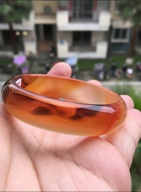 佳石琦缘 天然马料橘红象形玛瑙手镯水润通透意境原石无烧女141