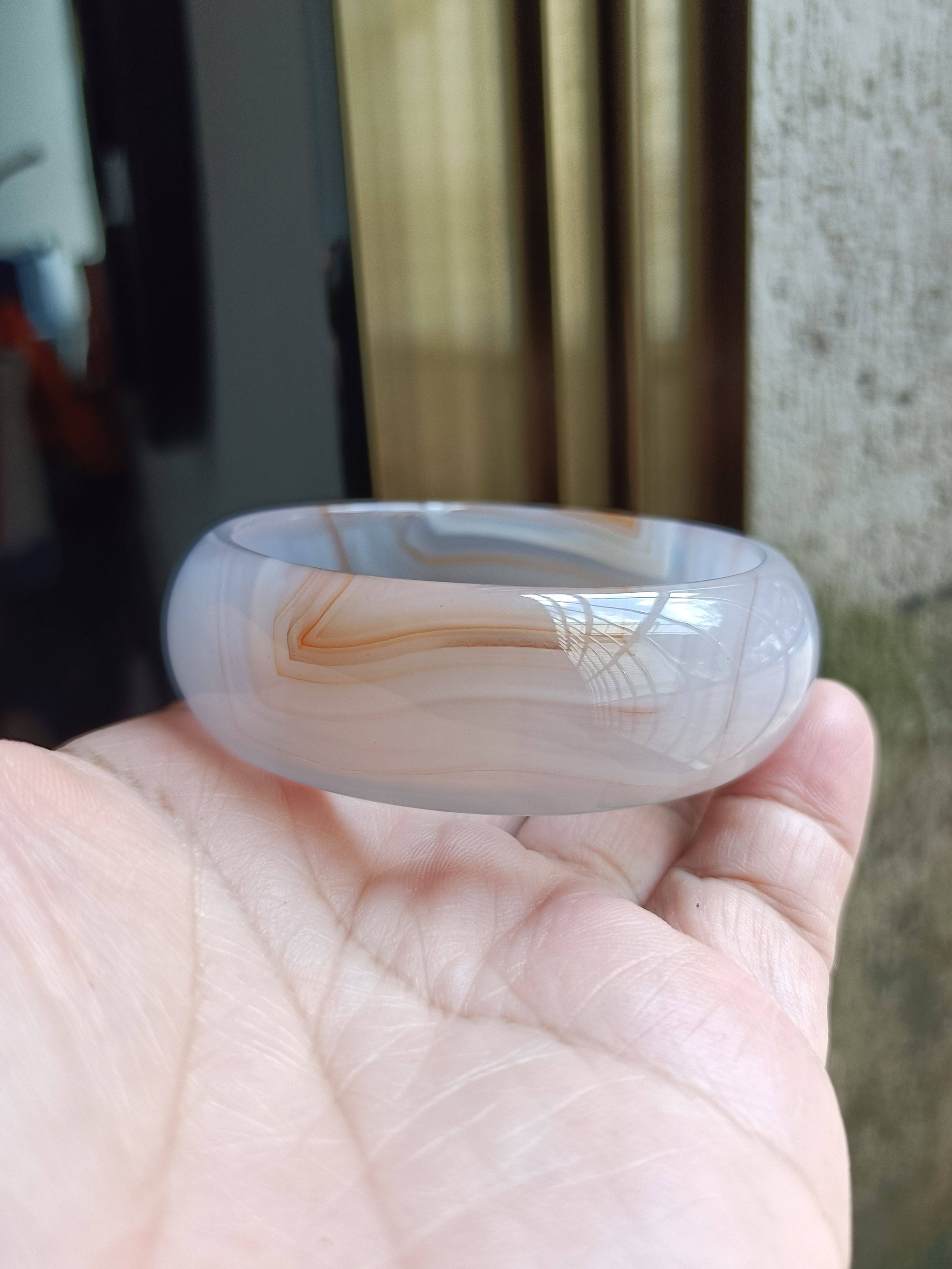 巴西纯天然俏色淡紫罗兰底色玛瑙手镯加宽通透加厚时尚百搭58m151