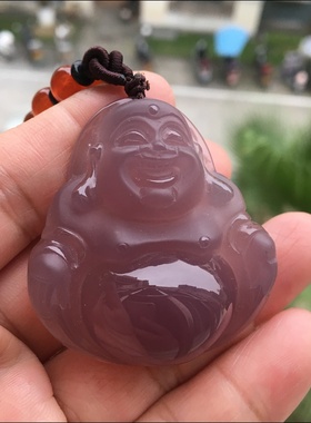 佳石琦缘纯天然灰紫弥勒佛磨砂玛瑙吊坠精雕饱满毛衣链挂件饰品40