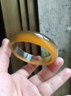 原矿原色巴西纯天然蜜糖手镯冰透荧光玛瑙玉镯中宽加厚164