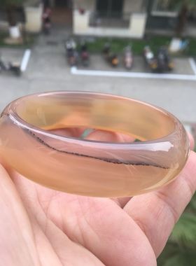 巴西天然冰透黑朱砂黄冰玛瑙手镯水润圆滑加宽加厚女礼原石30