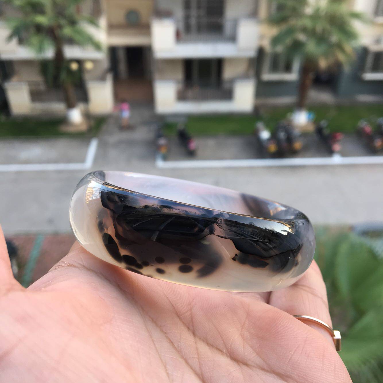 巴西天然水墨山水画玛瑙手镯通透水润原石无烧女个性玉髓手环193