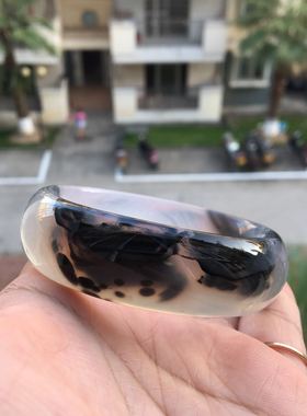 巴西天然水墨山水画玛瑙手镯通透水润原石无烧女个性玉髓手环26