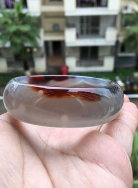 精美三色红黑灰天然缠丝玛瑙手镯加宽加厚特色原石无烧女玉石礼38