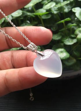 巴西纯天然白冰紫罗兰玛瑙爱心吊坠配纯925银原石锁骨链女宝宝礼4