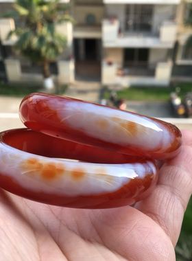 佳石琦缘巴西天然象形俏红玛瑙手镯加厚中宽女原矿对镯玉石女礼33