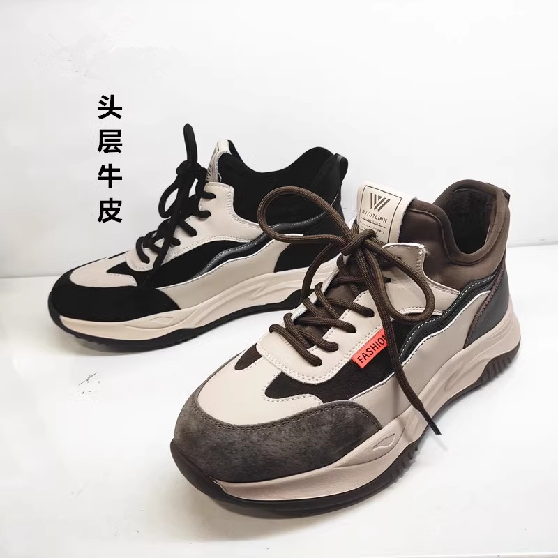 牛皮休闲厚底圆头休闲老爹鞋真皮