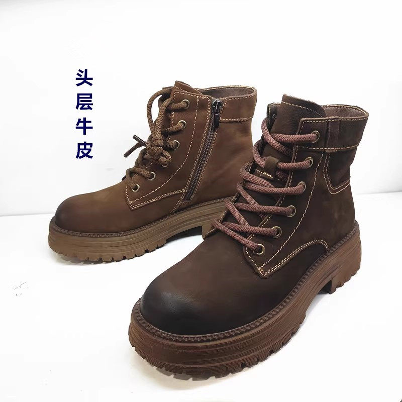 牛皮马丁靴加绒橡胶真皮女靴短靴