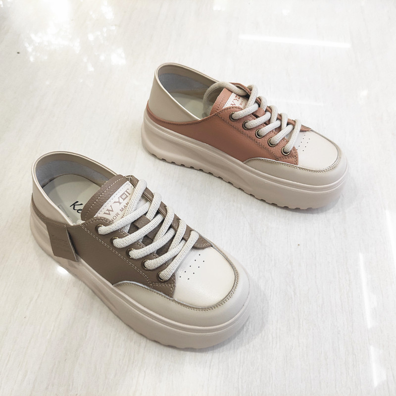 商场休闲鞋厚底圆头真皮女鞋系带