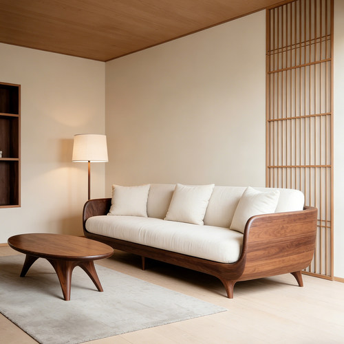 日式简约实木三人储物沙发
