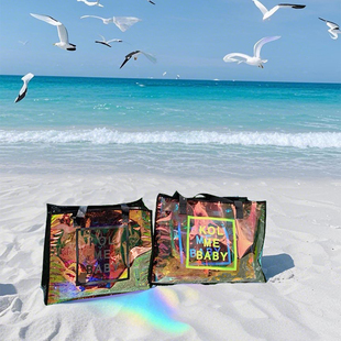 镭射包透明包果冻包游泳包女pvc手提袋防水沙滩包单肩包大包定制