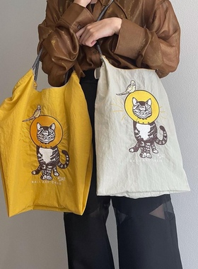 吾身绣品 日本猫猫刺绣环保布袋ballchain刺绣尼龙布袋单肩