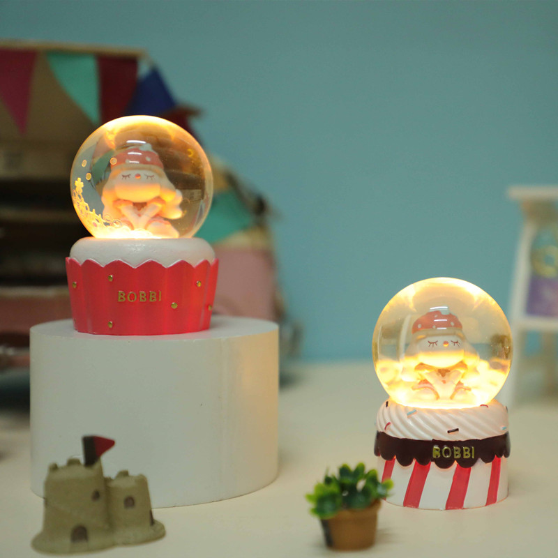 ins风少女心独角兽房间装饰品小摆件卡通创意桌面树脂带灯水晶球