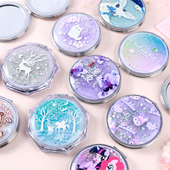 网红流沙化妆镜随身便携迷你小镜子少女宿舍学生小号梳妆镜卡通款