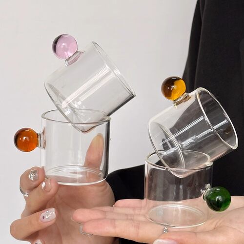 韩式ins风玻璃圆球带把咖啡杯
