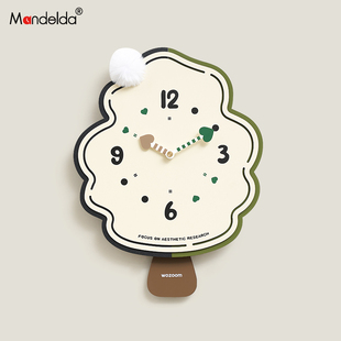 Mandelda免打孔奶油风客厅创意挂钟2025新款 钟表家用创意时钟挂墙