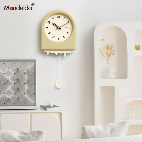 Mandelda免打孔现代简约挂钟创意大气客厅餐厅钟表家用奶油风时钟