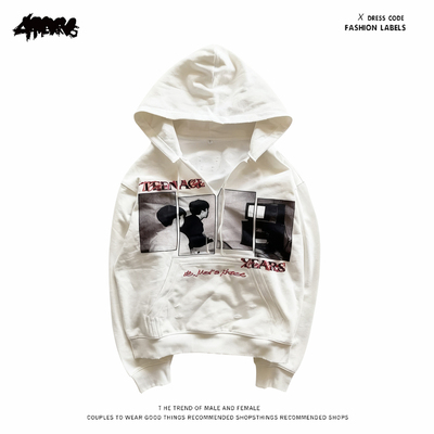 y2k hoodie~美式嘻哈风人物印花连帽卫衣男女oversize设计感上衣