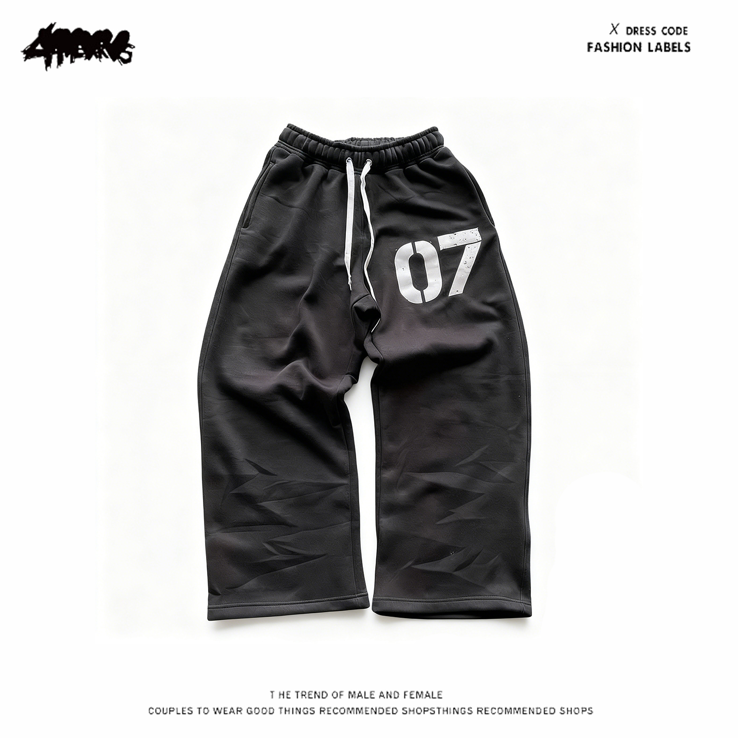 美式小众复古街头Y2K卫裤黑色宽松抽绳直筒运动长裤运动裤灰色潮