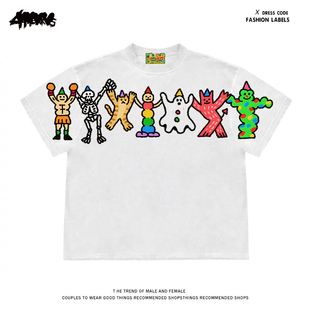 4HEARTS 新款阿美咔叽一起舞蹈小众设计感印花男女情侣款短袖T恤