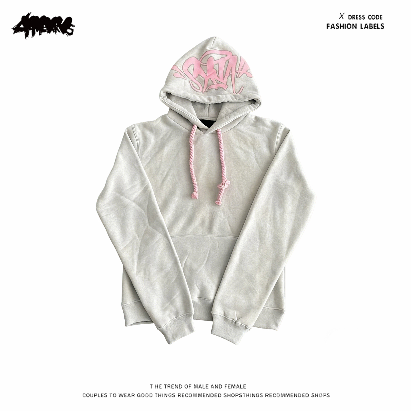 y2k hoodie~美式嘻哈风连帽卫衣灰色印花套头潮牌高街时尚百搭