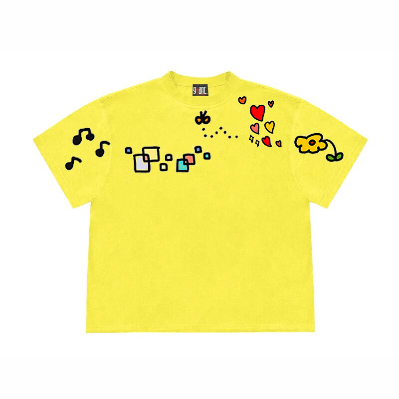 4 hearts美式奇趣涂鸦图案短袖潮牌t恤情侣夏季宽松休闲半袖上衣