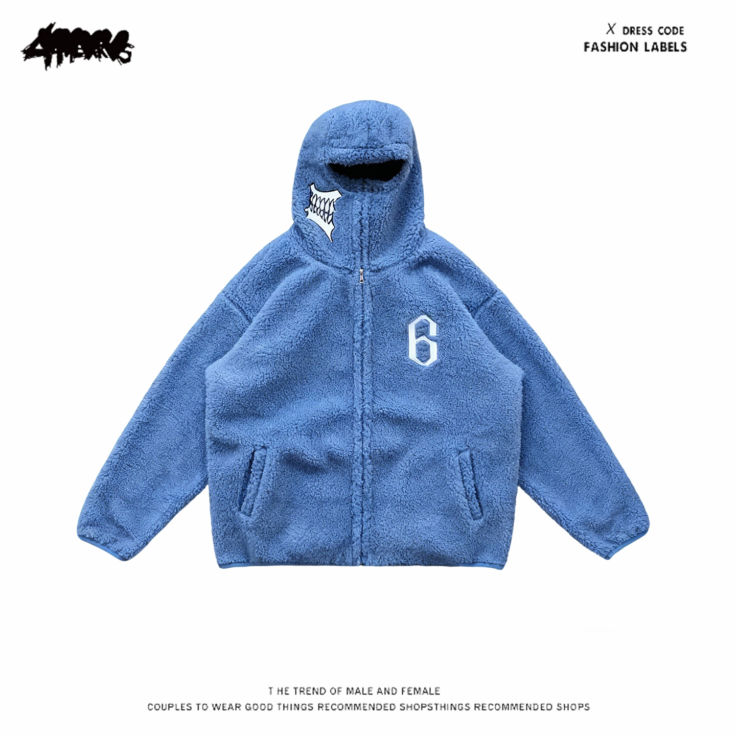 y2k hoodie~新款摇粒绒连帽卫衣男女情侣装加绒加厚保暖外套宽松